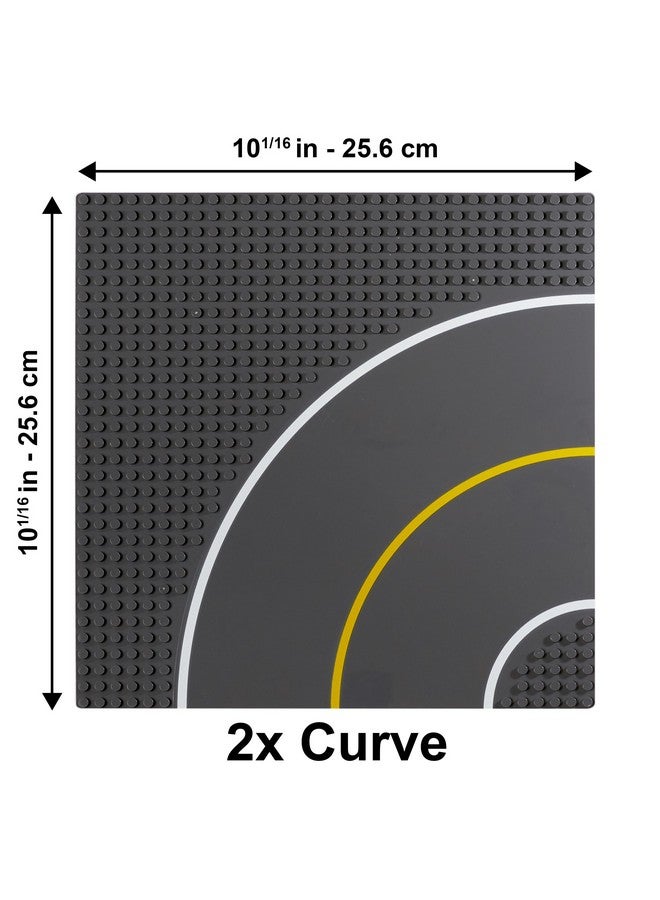 Apostrophe Games Apostrophe Games Road Baseplate - Premium Building Blocks Base Plates Compatible with All Major Brands - 2pcs Baseplate Gray with Road Design - 2 Curve Roads  - Image 2