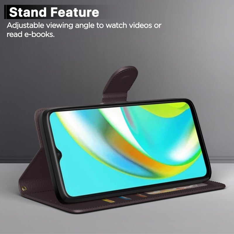 Pikkme Realme C12 / Realme Narzo 20 / Narzo 30A / Realme C25 Flip Case Leather Finish | Inside TPU | Wallet Stand and Shock Proof | Magnetic Closing | Complete Protection Flip Cover (Coffee) - Image 3