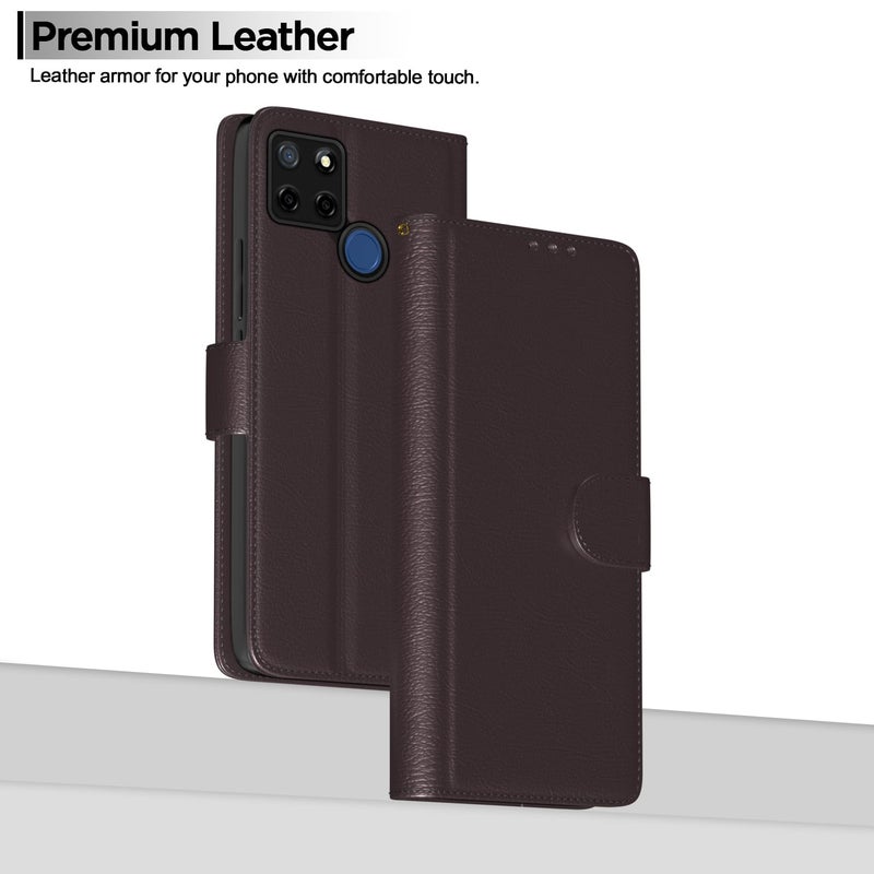 Pikkme Realme C12 / Realme Narzo 20 / Narzo 30A / Realme C25 Flip Case Leather Finish | Inside TPU | Wallet Stand and Shock Proof | Magnetic Closing | Complete Protection Flip Cover (Coffee) - Image 2