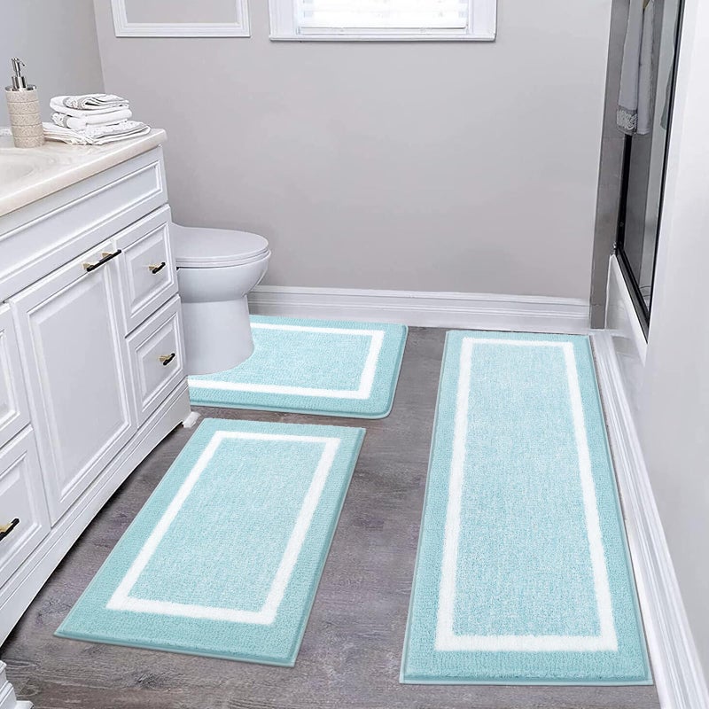 Pauwer 3 Piece Bath Mat Set, Non Slip Plush Mats, Absorbent Shaggy Rug Set with U-Shaped Contour Toilet Mat for Bedroom, Living Room - Image 1
