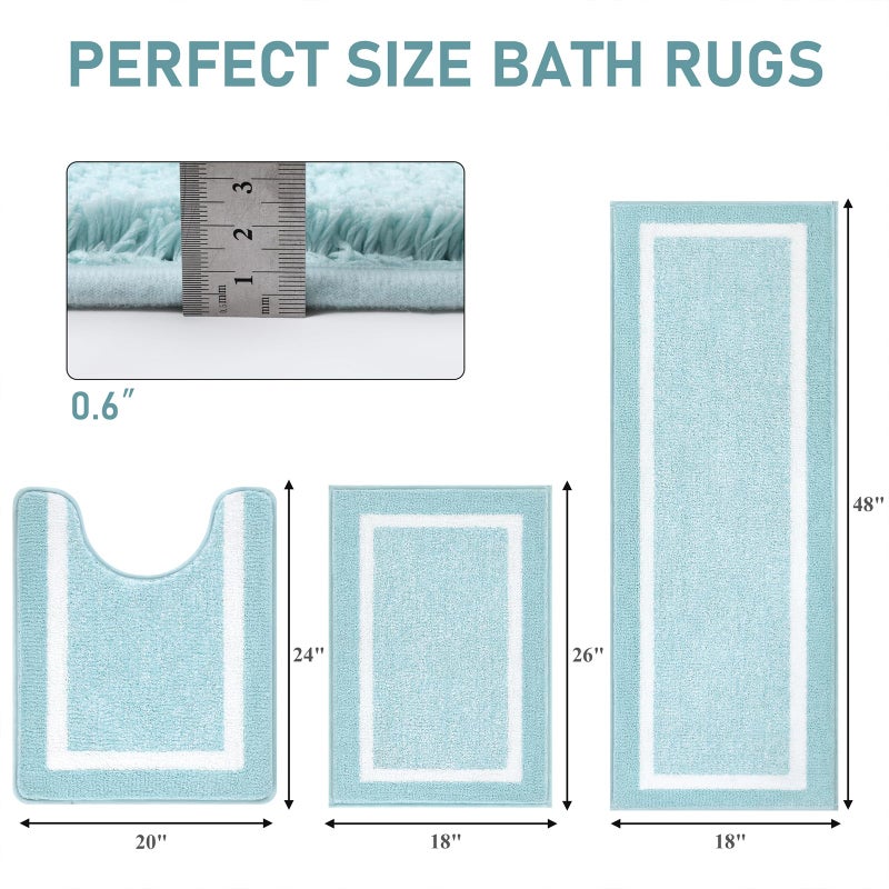 Pauwer 3 Piece Bath Mat Set, Non Slip Plush Mats, Absorbent Shaggy Rug Set with U-Shaped Contour Toilet Mat for Bedroom, Living Room - Image 2