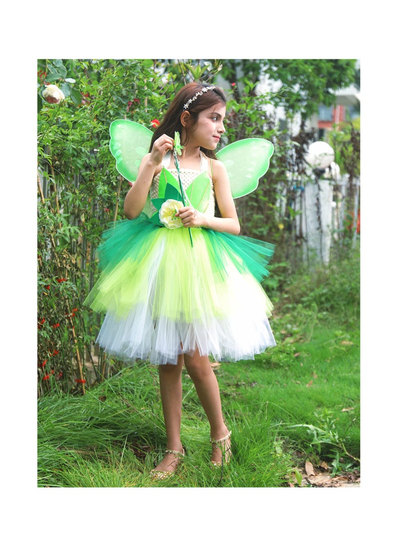 SYOSI Girls Princess Tutu Dress with Fairy Wings and Star Cane Forest Gauze Skirt Spirit Fluffy Birthday Party Up Clothes Gifts Children Size L for 5-6 Years Old  - Image 2