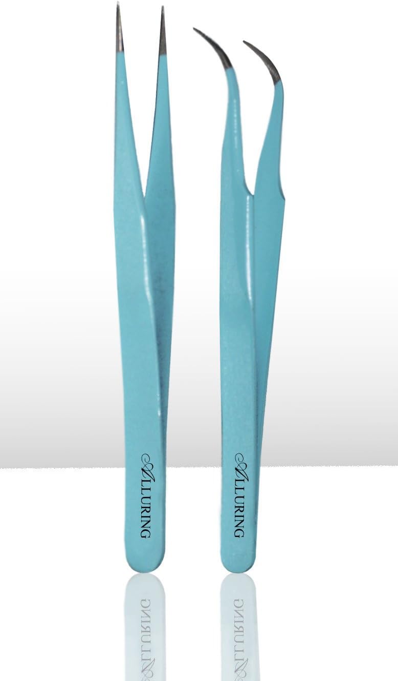 Eyelash Extension 1 Set of Blue ESD Straight  Curved Tweezers