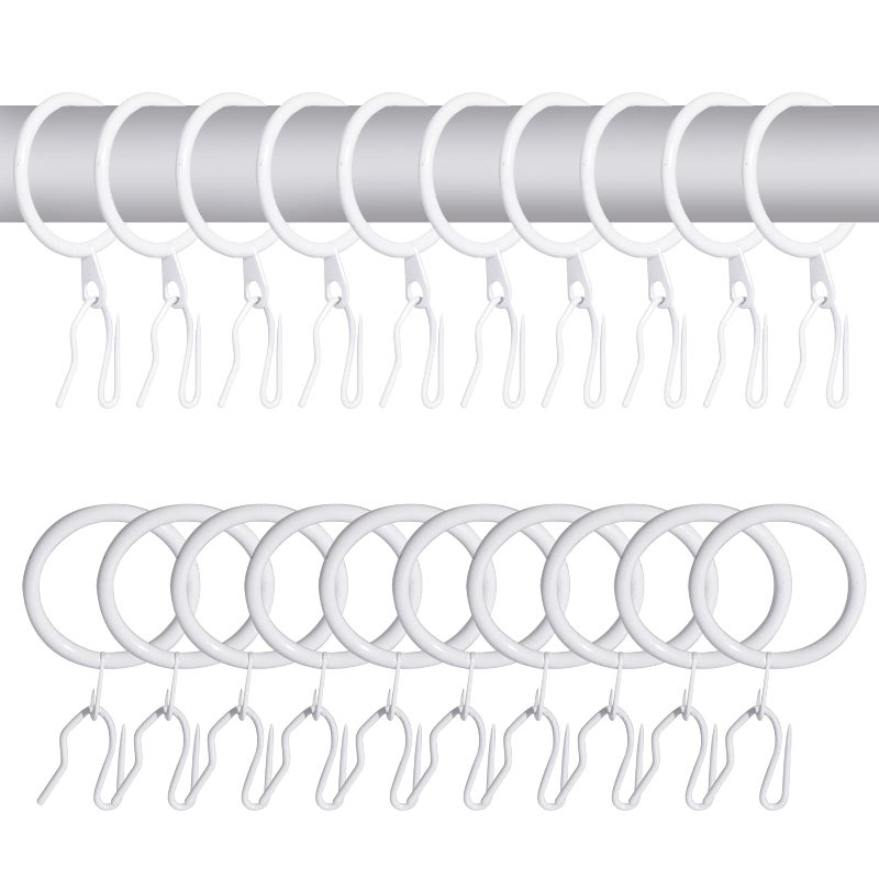 60 Pcs Metal Drapery Rings  Curtain Hooks 30 mm Internal Diameter Hanging Rings for Curtains and Rods White
