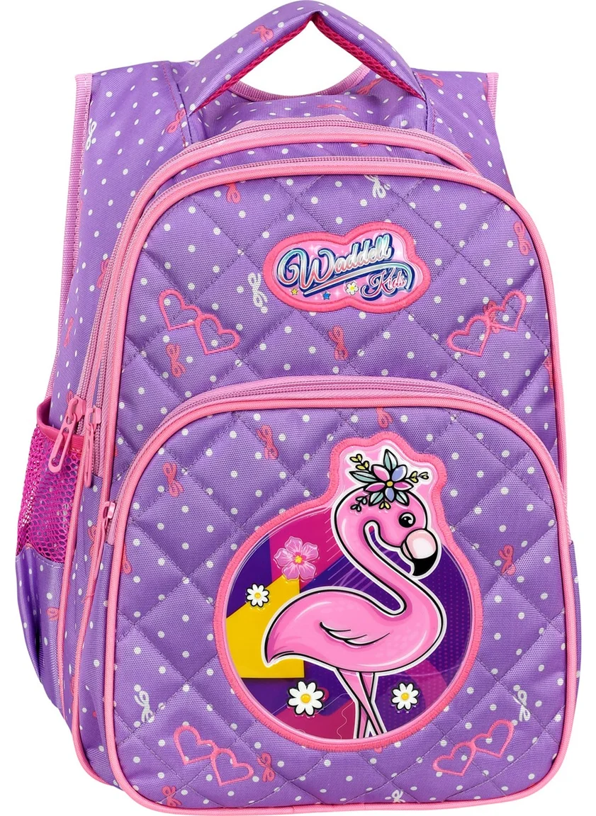واديل Licensed Lilac Flamingo Patterned Emboos Primary School Backpack and Lunchbox