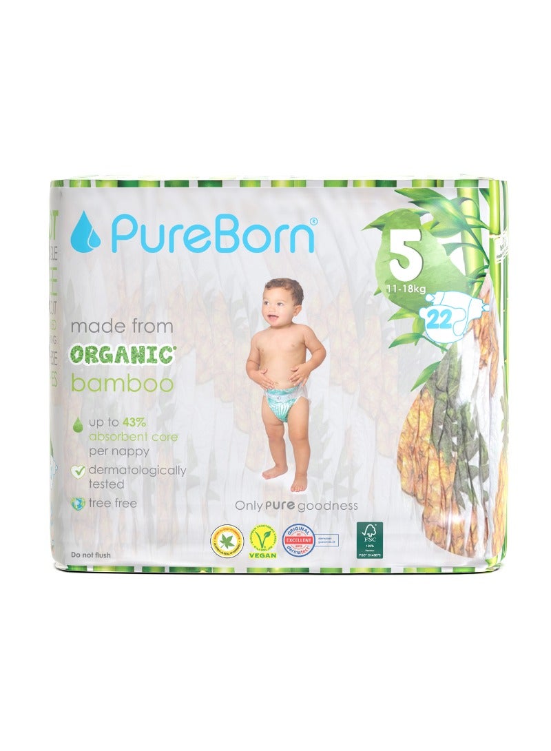 PureBorn حفاضات أطفال عضوية على شكل شريط حجم-5 11-18 كجم بطبعة أناناس - Image 1