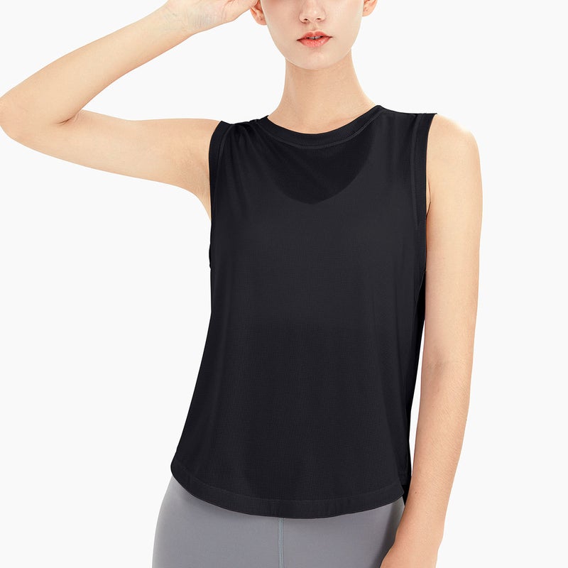 Generic Breathable Mesh Yoga Tank Top for Women Black  - Image 1