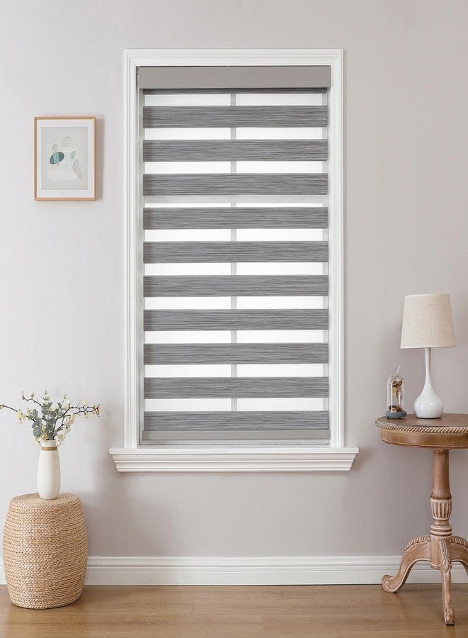 Joydeco Cordless Zebra Blinds (Pro), Dual Layer Light Control Zebra Blinds for Windows, Light-Proof Aluminum Cover, Free-Stop Roller Shades for Home & Office (Gray, 25" W x 75" H) - Image 1
