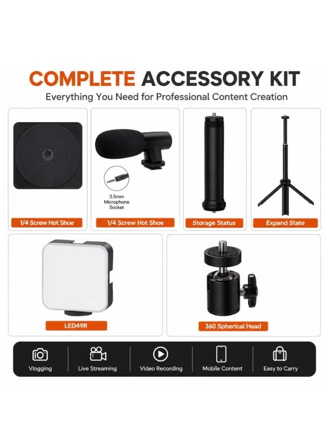 PLOKAMA PK-772 Smartphone Video Making Kit, LED Fill Light, External Microphone, Adjustable Tripod Stand & Bluetooth Remote, Mobile Vlogging Accessories Set, Portable Content Creator Kit for YouTube, TikTok, Live Streaming, Reels, Photography & Social Media - Image 5