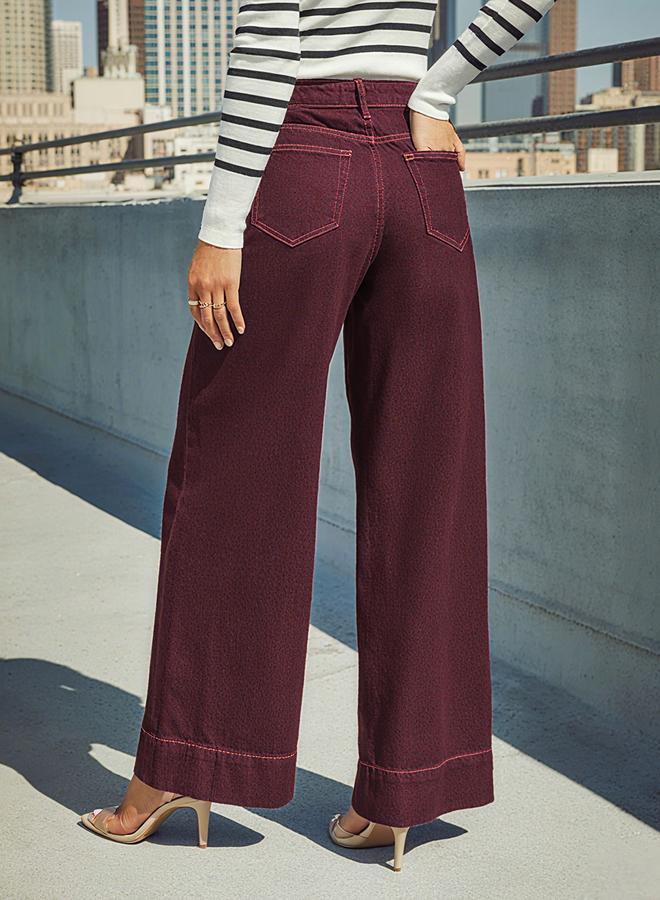 Take Two Burgundy High Rise Wide Leg Jeans - Image 5