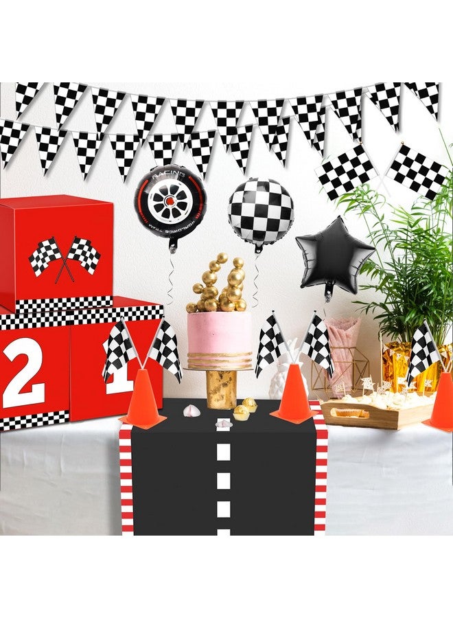 Windspeed 4+18 P Racing Car Party Boxes, Windspeed 4 Racecar Boxes for Racing Car Themed Birthday Party Fast One Birthday Decorations with 10 Checkered Flags 8 Race Car Theme Balloons - Image 4