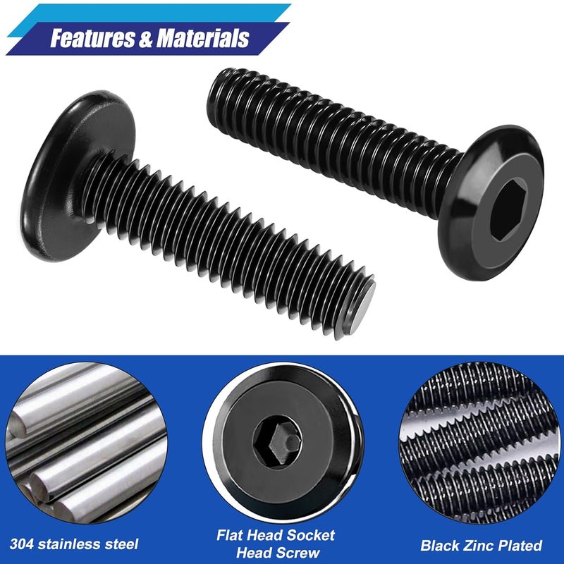 Taiss 102PCS Flat Head Hex Socket Cap Screws M6 Bolts 8 Sizes M6*15/20/25/30/35/40/45/50mm 304 Stainless Steel Furniture Bolts,Full Thread Furniture Screws with Hex Wrench - Image 3