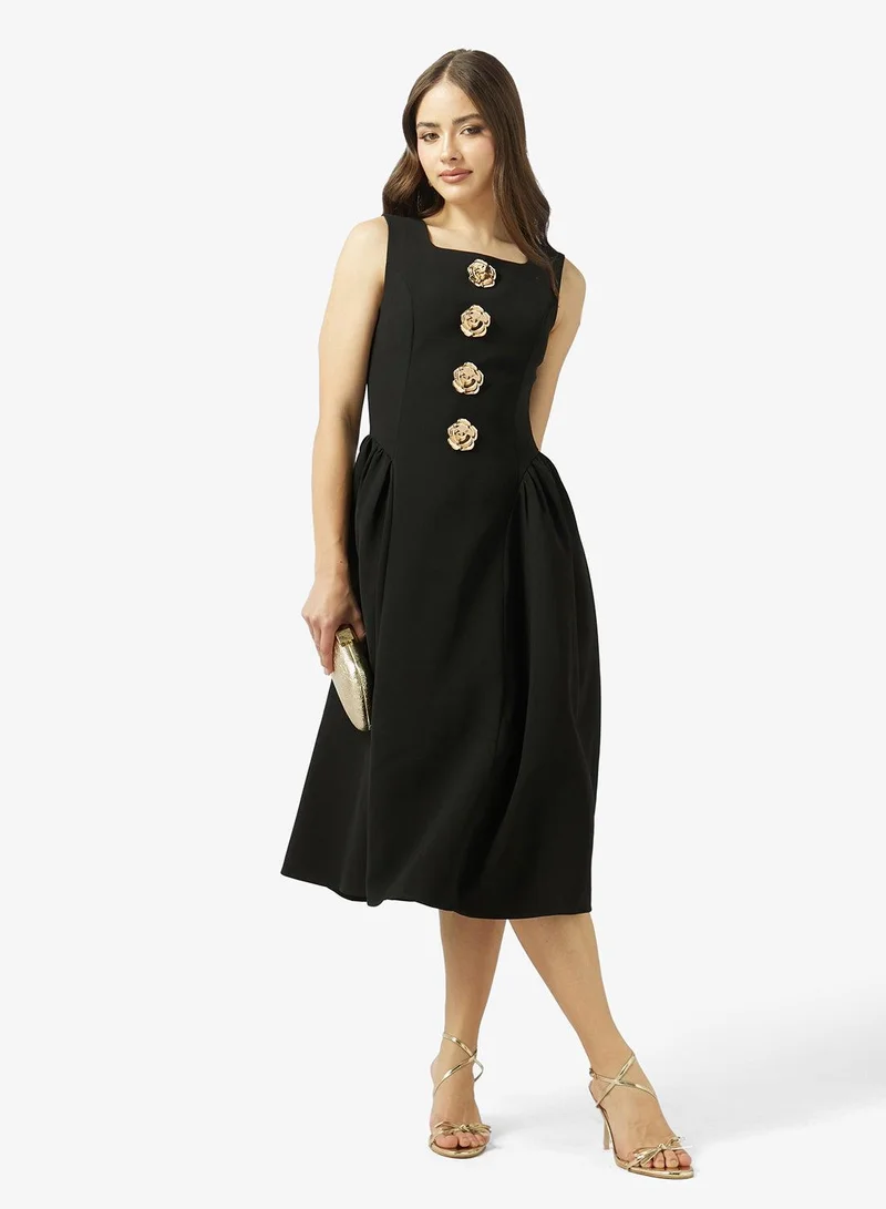 Ginger Boutique  Square Neck Princess Cut Dress with Gold Accent for Women | Best Price UAE