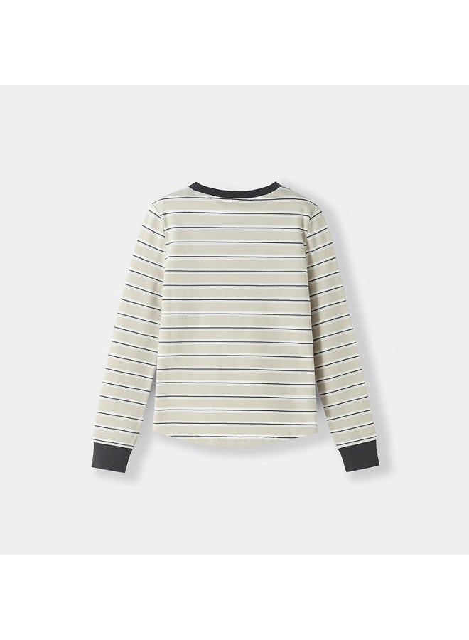 Annil Kids Girls' Crew Neck Long Sleeve T-shirt  Autumn New Fashion Stretchy Short Striped Base Shirt