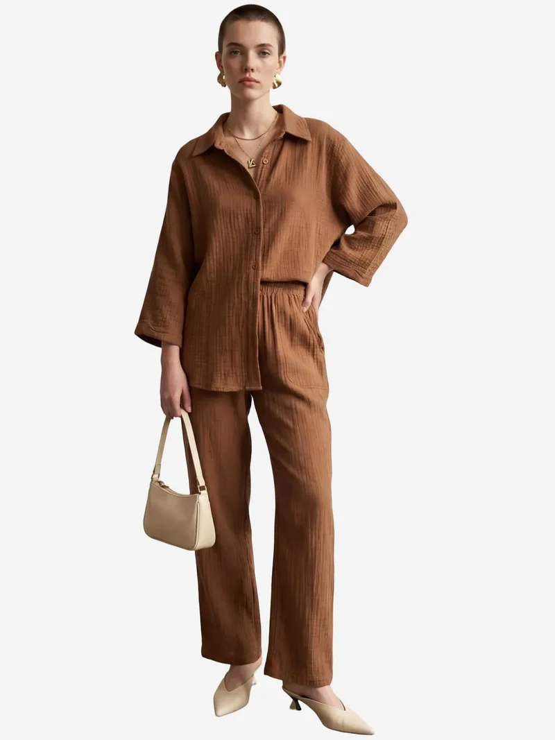 MY FASHION Muslin Fabric Two-Piece Set with Shirt & Pants