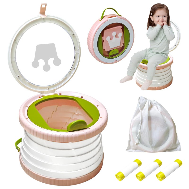 Yszawmx Portable Potty Chair for Toddlers with SplashProof Design Foldable Travel Potty with Bag 30 Refills Kids Toilet for Car Camping Indoor Easy Clean Baby Potty Training Seat WhitePink - Image 2