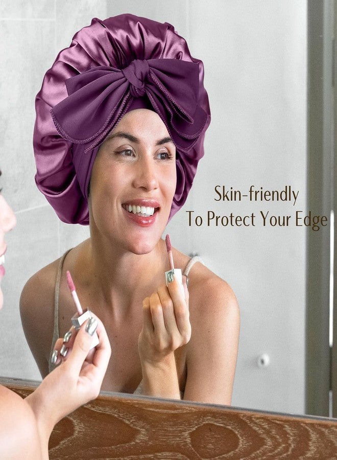 Candibella قبعة كانديبيلا الحريرية للشعر مع 3 ربطات شعر، قبعة شعر قابلة للتعديل للنوم، قبعة ساتان للشعر المجعد مع رباط مطاطي عريض (IN، ألفا، مقاس حر، توت، قبعات حريرية) - Image 4