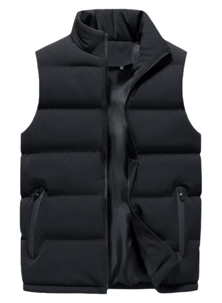 NIBEMINENT سترة خفيفة الوزن كاجوال شتوية دافئة سترة سوداء بدون أكمام للرجال بدون غطاء للرأس - Image 1