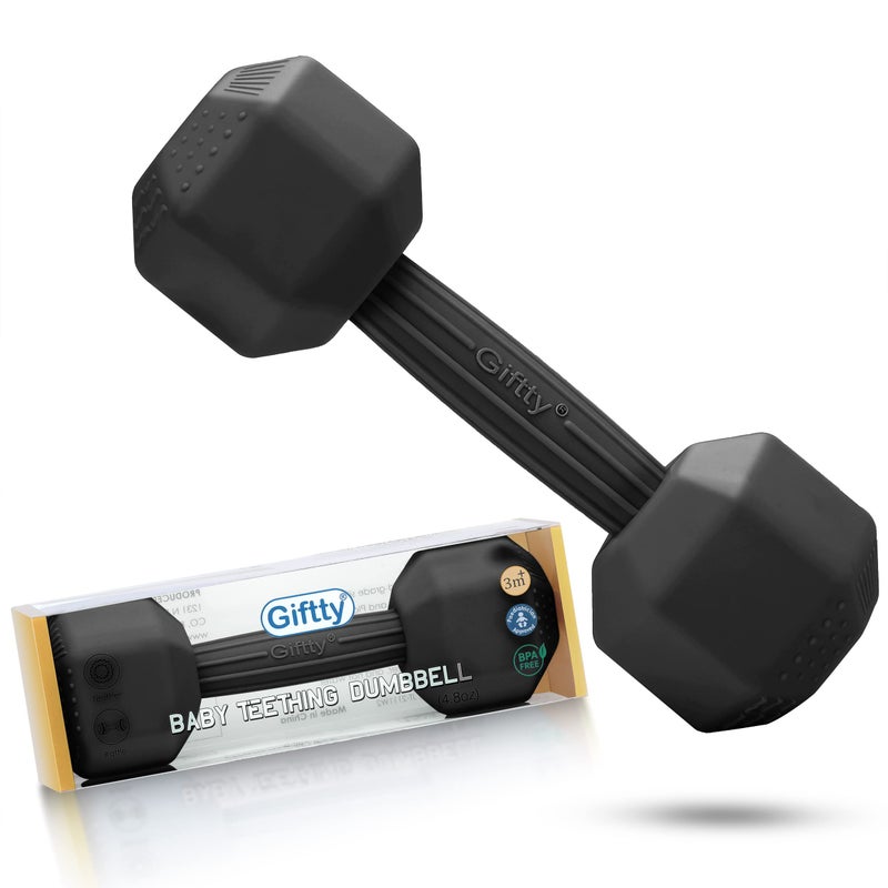 Giftty Baby Dumbbell - Silicone Infant Rattle Teether, Toddler Sensory Toy, Durable Safe Exercises Workout Weight - Great Gift for Girls and Boys (1pcs - Black) - Image 1