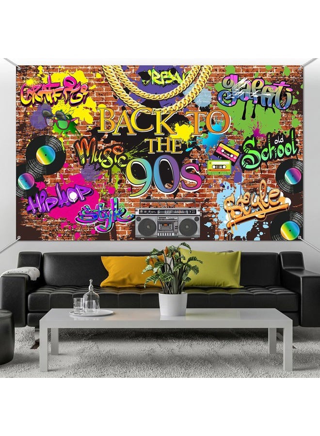 Tatuo 90s Backdrop for Photoshoot Hip Hop Graffiti Banner Brick Wall Retro Radio Photography Background Back to The 90 s Themed Party Decoration Studio Props 5.9 x 3.6 ft - Image 4