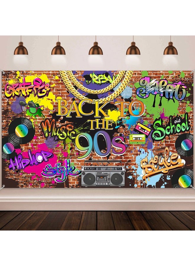 Tatuo 90s Backdrop for Photoshoot Hip Hop Graffiti Banner Brick Wall Retro Radio Photography Background Back to The 90 s Themed Party Decoration Studio Props 5.9 x 3.6 ft - Image 1