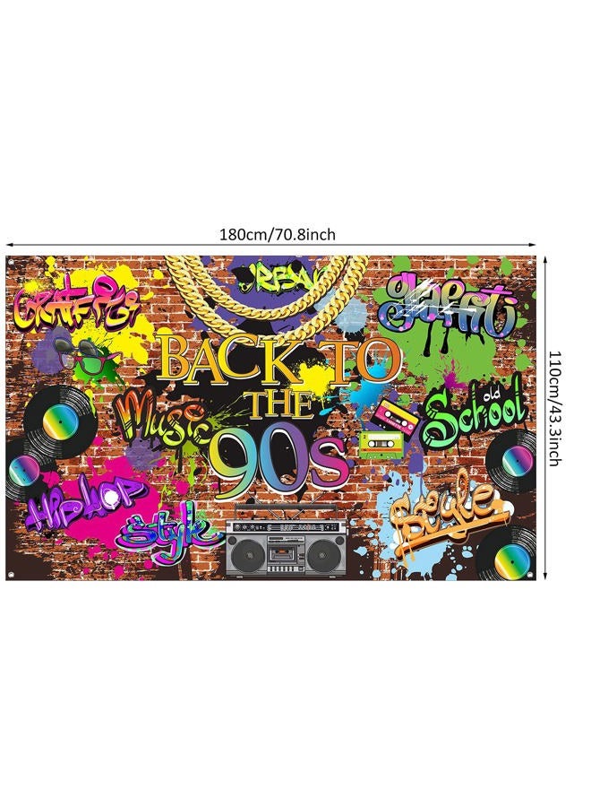 Tatuo 90s Backdrop for Photoshoot Hip Hop Graffiti Banner Brick Wall Retro Radio Photography Background Back to The 90 s Themed Party Decoration Studio Props 5.9 x 3.6 ft - Image 2