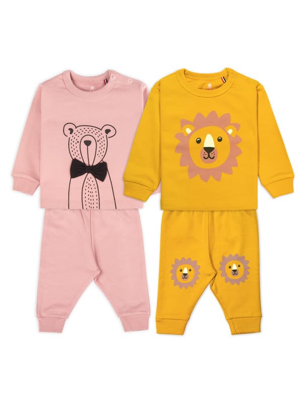 ARIEL Unisex Baby Full Sleeves Cotton Sweatshirt & Joggers Set (Pack of 2) (AR-BS-P2-bby_tie_Mustard_Lion-9-12) - Image 1