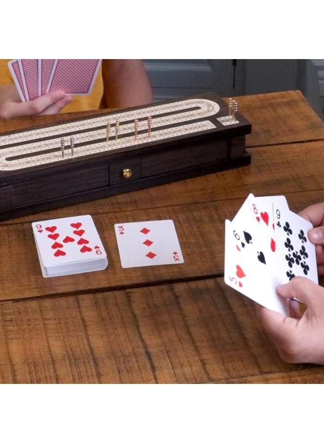 Regal Games - Luxury Cribbage Board - Portable & Elegant Cribbage Set - Includes 1 Natural Wood Game Board, Deck of Cards, Felt Storage Bag, 9 Metal Pegs - Fun Family Games - for 2-4 Players Ages 8+ - Image 5