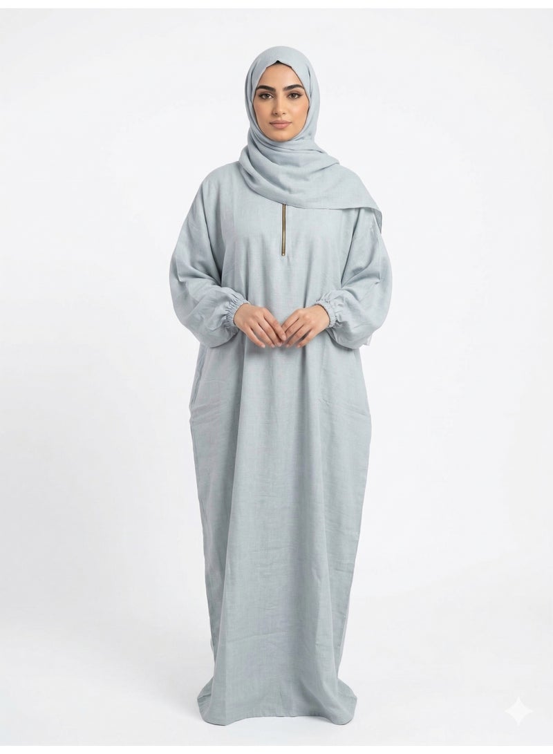 Premium Women's Cooling Linen Prayer Dress with Attached Hijab and Zipper - Image 1