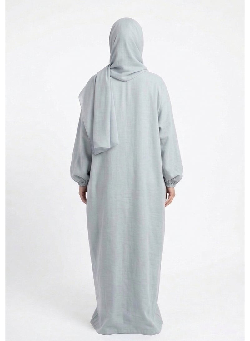 Premium Women's Cooling Linen Prayer Dress with Attached Hijab and Zipper - Image 2