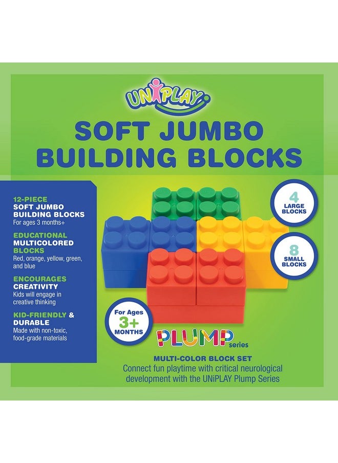 uniplay Plump Soft Building Blocks - 12-Piece Jumbo Stacking Multicolor Set For Early Cognitive Development And Creative Play - Ages 3 Months+  - Image 2
