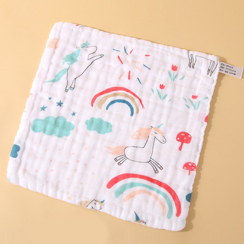 Soft Cotton Baby Drool Bib Gauze Towel Pillow Rainbow Horse 