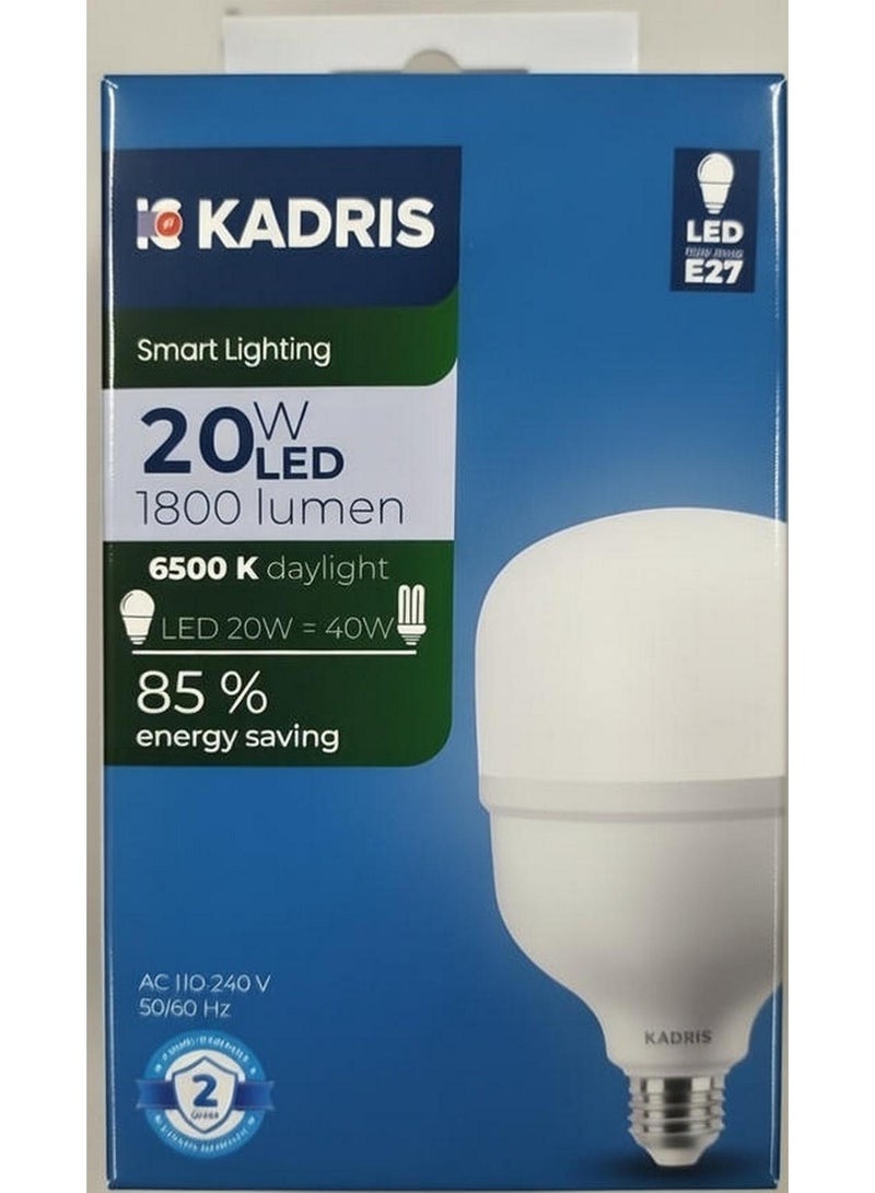 KADRIS مصباح كادريس LED 20 واط - 1800 لومن، 6500 كيلفن ضوء النهار، E27 | إضاءة ساطعة ودائمة - Image 1
