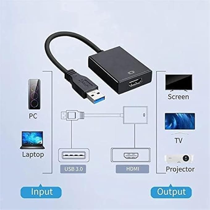 rayihni USB TO HDMI ADAPTER, 1080P HD AUDIO VIDEO CABLE CONVERTER USB 3.0 TO HDMI, USB 3.0/2.0 TO HDMI FOR PC, LAPTOP, PROJECTOR, HDTV, GRAPHICS, MULTIPLE MONITOR, COMPATIBLE WITH WINDOWS & MACOS - Image 2