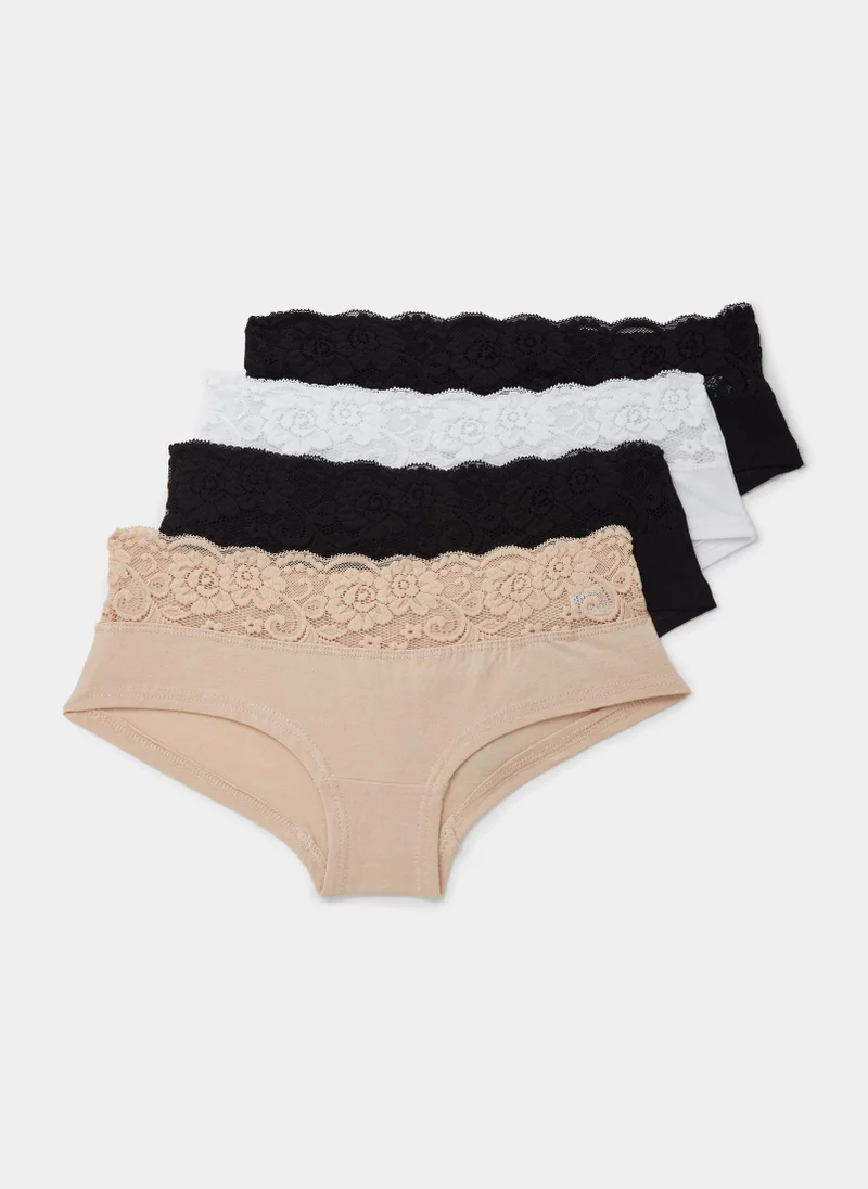 Matalan 4 Pack Lace Trim Short Knickers