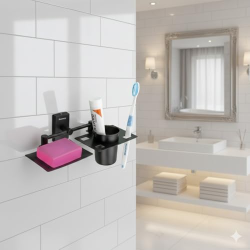 Sanmay Stainless Steel Double Victoria Bathroom Wall Mounted Soap Dish with Glass Holder - Image 5
