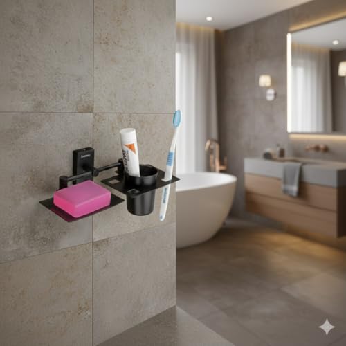 Sanmay Stainless Steel Double Victoria Bathroom Wall Mounted Soap Dish with Glass Holder - Image 4