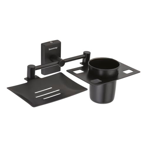 Sanmay Stainless Steel Double Victoria Bathroom Wall Mounted Soap Dish with Glass Holder - Image 2