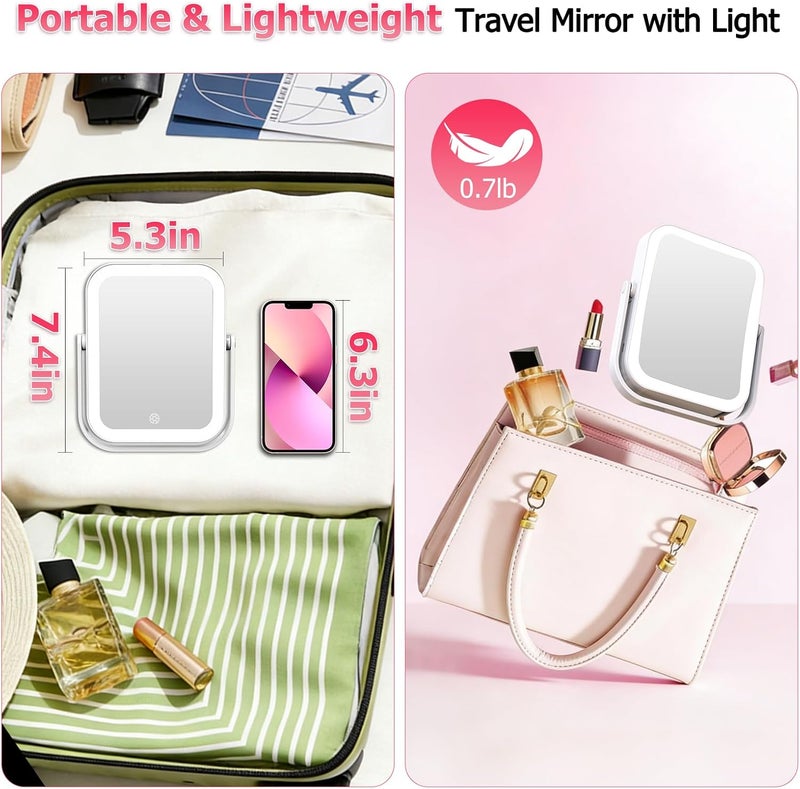 FUNTOUCH Travel Makeup Mirror with Lights, 2000mAh Rechargeable Double-Sided 10X/1X Magnifying Mirror, Portable Beauty LED Vanity Mirror, 3 Color Dimmable Lighting, Tabletop Handhold Hanging, White - Image 4