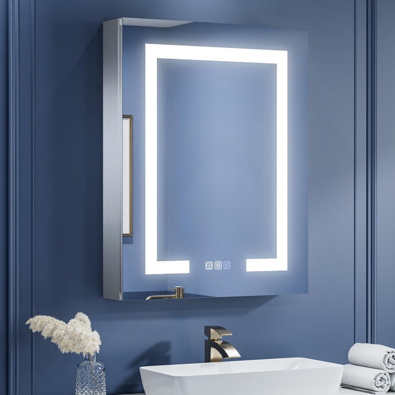 ExBrite LED Lighted Bathroom Medicine Cabinet with Mirror 24 x 30 Inch Recessed or Surface led Medicine Cabinet Defog Stepless DimmingColor Temper Change 2 OutletsStorage ShelvesRight Hinge