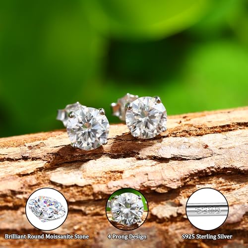GEMQUEEN Moissanite Stud Earrings : 18K White Gold Plated Solid 925 Sterling Silver Earring Hypoallergenic Dainty Flat Back Stud Earrings Jewelry for Women Men D Color VVS1 Clarity 1.2ct - Image 5