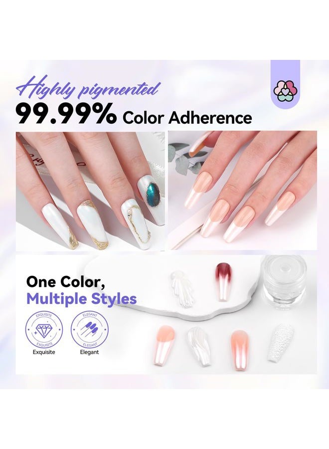 Saviland White Pearl Chrome Nail Powder Kit: 1g Metallic Mirror Effect Pearl Chrome Powder for Nails with No-wipe Top Gel & Nail Art Sculpture Pen Glossy Aurora Chrome Nail Powder for Gel Polish DIY - Image 3