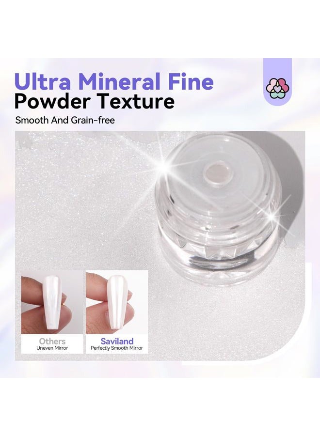Saviland White Pearl Chrome Nail Powder Kit: 1g Metallic Mirror Effect Pearl Chrome Powder for Nails with No-wipe Top Gel & Nail Art Sculpture Pen Glossy Aurora Chrome Nail Powder for Gel Polish DIY - Image 4