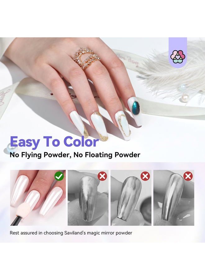 Saviland White Pearl Chrome Nail Powder Kit: 1g Metallic Mirror Effect Pearl Chrome Powder for Nails with No-wipe Top Gel & Nail Art Sculpture Pen Glossy Aurora Chrome Nail Powder for Gel Polish DIY - Image 5
