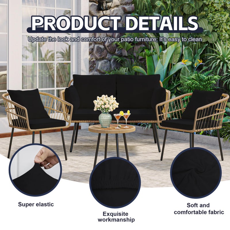 MRGSDL 8Pcs Patio Cushion Covers,Outdoor Cushions Covers,Stretch Cushion Covers Replacement, Washable and Reusable Furniture Protectors(Black) - Image 3