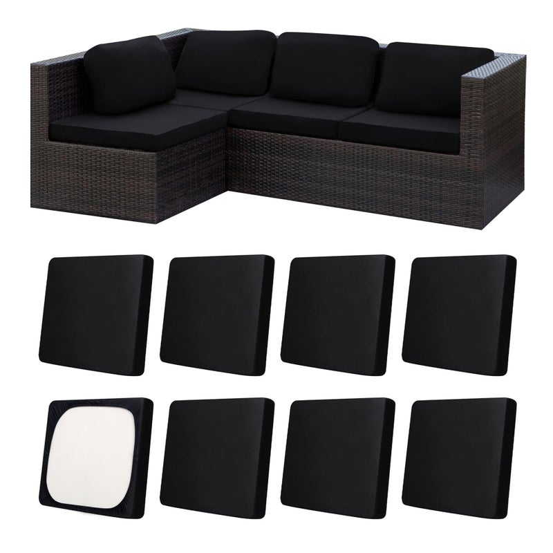 MRGSDL 8Pcs Patio Cushion Covers,Outdoor Cushions Covers,Stretch Cushion Covers Replacement, Washable and Reusable Furniture Protectors(Black) - Image 1
