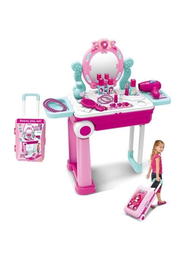 Beauty Play Set, Beauty Makeup kit, Deluxe Pink Kids Vanity & Dressing Table Play Set - Toddler Beauty Makeup Kit with Mirror and Chair for Role Play - Image 1