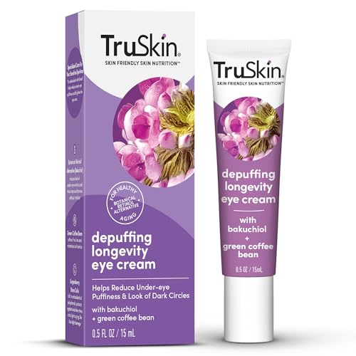 TruSkin Longevity Eye Cream Caffeine Eye Cream with Bakuchiol Lingonberry Stem Cells Green Coffee Bean Healthy Aging Gentle Retinol Alternative Puffiness Dark Circles 05 fl oz