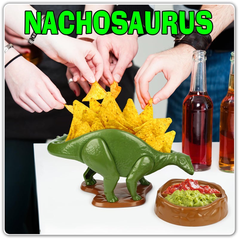 Funwares Original Nachosaurus Snack and Dip Set, Dinosaur Nacho Holder - Image 1