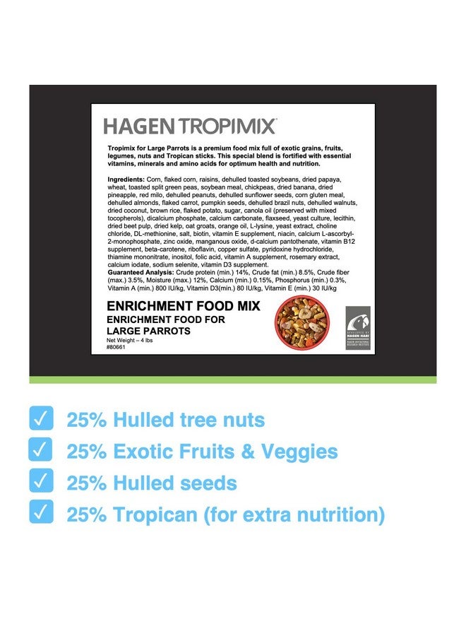Hari Tropimix Bird Food, Hagen Large Parrot Food With Seeds, Fruit, Nuts, Vegetables, Grains, And Legumes, Enrichment Food, 4 Lb Bag - Image 2
